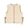 Gebroken witte wollen vest met bruine bies en verstelbare strik in de taille op wit - XS / Abrikoos
