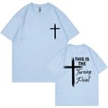 Light blue graphic T-shirt with black artistic cross print on front and back - Light Blue