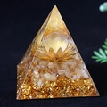 6cm pyramid crystal with yellow quartz sphere, golden lotus base and gold foil - XQK15 Citrine Lotus