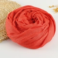 Solid bright orange-red cotton linen scarf with soft fringe folded into rose shape - 190x100cm / Red
