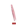 Pink slanted stainless steel eyebrow tweezers with non-slip slot for facial grooming - Pink
