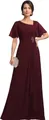 Elegant wine red chiffon dress with ruffle sleeves and sparkling waist flower appliqué - Burgundy / US size 2