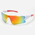 White sports cycling sunglasses with rainbow reflective lens and red temple tips - Large Frame Sports Style (89413) / White Frame Iridescent Orange