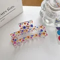 Transparent acrylic hair claw clip with colorful floral prints and a metal spring - 8.3cm / Colorful Flowers