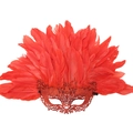 Rode veren maskerade masker met glitters, perfect voor Halloween, feesten en cosplay. - Red Glitter