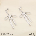 Silver bow dangle earrings with sparkling zircon accents and elegant metallic finish - Style C Steel (KE113927-KFC)