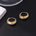Hammered texture gold hoop earrings with a vintage finish and chunky circular design - Hammered Texture Button / E-084---Gold
