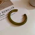 Minimalist dark green acrylic C-shape open bangle with smooth resin finish - Green