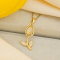 Golden tulip necklace with white cat eye stone and zircon details on silk background - White Cat Eye Tulip / Gold
