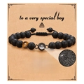 Matte black stone bead bracelet with tiger eye bead on a Happy Birthday gift card - Matte Black + Yellow Tiger Eye + Projection