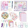DIY Journal Set mit rosa Marmor Notizbuch und 100 lila Schreibwarenzubehör Teilen - Violettes Tagebuch-Set