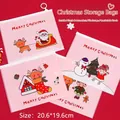 Pink frosted Christmas zipper storage bag with Santa and reindeer cartoon patterns - Christmas Ring Zipper Pouch 1pc