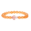 Natural stone turquoise bracelet with orange beads and purple agate cross pendant - Orange Chalcedony Cross