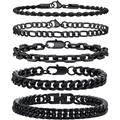 Set di 5 bracciali in acciaio inossidabile nero con maglia cubana, fune e box - 19cm / Set da 5 Pezzi Nero