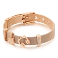 Rose gold mesh bracelet featuring guitar and headphone charms with zircon accents - Headphones Guitar Style (KB117080-KFC)