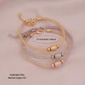 Dreiteiliges elastisches C-Netz-Armband-Set in Gold, Silber und Roségold mit Strasssteinen - Mesh mit Gravierter Perle Stil (4#)