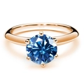 Classic six-prong S925 silver ring with a round cut blue moissanite in rose gold finish - Size 5 / 1 ct / Royal Blue