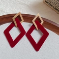Elegant geometric rhombus drop earrings with red velvet texture and gold-plated alloy - 54# Silver Earring Post - Red - Rhombus