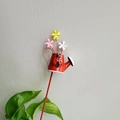 Garden stake with red ladybug watering pot and yellow, pink, white flowers - Small Watering Can Red Beetle