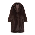 Detailed close-up of dark brown faux fur coat fabric texture and lapel design - XS / Dark Brown