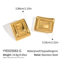 Detail view of 18K gold plated stainless steel square earrings showing size and waterproof info - Gold Style (YYE025082 -G)