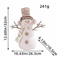White plush snowman figure with beige hat and scarf featuring snowflake detail and stick arms - Top Hat Style