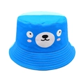 Dettaglio del cappello da sole blu per bambini con simpatica stampa di orso cartone - Circonferenza della testa 52cm-54cm / Blu e Celeste