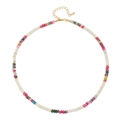 Bohemian colorful natural stone beaded necklace with tiger eye and gold clasp - White Turquoise