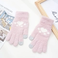 Pink heart-patterned knitted touchscreen gloves with warm plush fleece lining - One Size / Pink (Touch Paw)