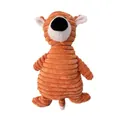 Orange corduroy plush squeaky dog toy for chewing with white and black face pattern - Tiger