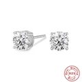 Sterling 925 Silver square stud earrings with brilliant round cut cubic zirconia stones - Round Style (6.5mm)