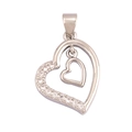 Silver double heart pendant with cubic zirconia inlay for DIY jewelry design - Double Heart / White Gold