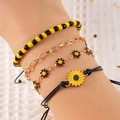 Handgemaakte 4-delige madeliefje armbandset met gele kralen en zonnebloem - Zonnebloem Bedel Stijl / Zwart - Armband