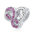 S925 sterling silver heart charm for MOM with pink purple zircons and infinity symbol - 925 Silver / July Birthstone