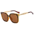 Tortoiseshell square sunglasses with luxury gold chain temples and brown lenses - Leopard Frame / Tea Lens