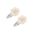 Pair of cream fabric flower hair clips with rhinestones and metal BB clip base - Beige