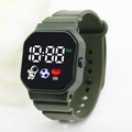 Square digital sports watch for kids with army green silicone strap and LED astronaut display - Army Green