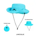 Packable lake blue outdoor sun hat with wide brim and adjustable windproof strap - One Size (54-58cm) / Lake Blue