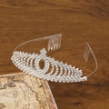 Silver rhinestone bridal crown with alloy hair comb on vintage map background - Style I