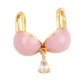 Pink enamel bra charm pendant in gold finish with a sparkling teardrop zircon stone - Bikini Shape-Milky Purple