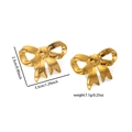 Vintage gold bow-knot stainless steel earrings with 3D texture and size dimensions - Polished Bow Gold Style (TYGE0559)