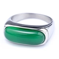 Vintage-Ring aus Edelstahl mit grünem Katzenaugenstein in poliertem Silber-Finish - US 7 / Silber