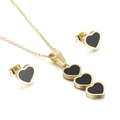 Elegante goudkleurige sieradenset met zwarte hart oorbellen en bijpassende ketting - Gouden Hart Zwart Emaille Set / Goudzwart (KS198576-HR)