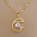Macro shot of gold dolphin pendant necklace with shimmering crystals and zircon stone - Gold Dolphin Style (F204金)