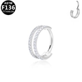ASTM F136 titanium silver earring ring with double rows of white zircon stones - 8mm / Silver Double Row Rhinestone Hinged