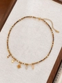 18k gold plated tiger eye beaded necklace with celestial sun and star charms - Gold Sun Star Moon Stainless Steel Style (22#)
