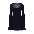 Abito blu scuro a maniche lunghe dal taglio aderente con scollo quadrato e fiocco - XS / Blu scuro
