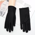 Women's black sun protection gloves featuring elegant embroidery and elastic smooth fabric - Embroidery / Black