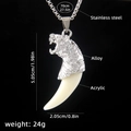 Men's stainless steel necklace featuring a tiger head acrylic wolf tooth pendant detail - Wolf Tooth No.29 + 70cm Steel Chain