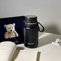 Matte black stainless steel vacuum insulated bottle with handle and tea infuser lid - 650ml / Black
